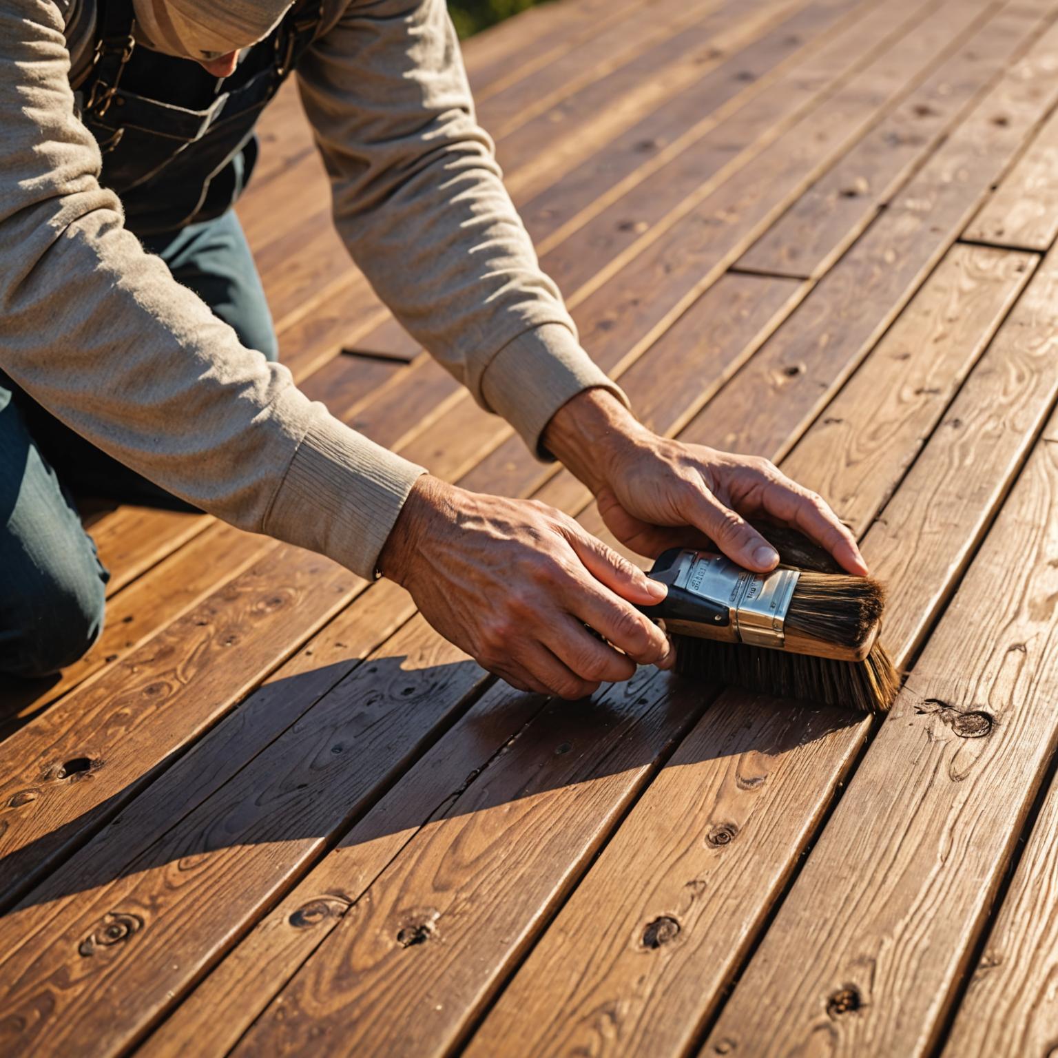 Hands oiling a timber deck