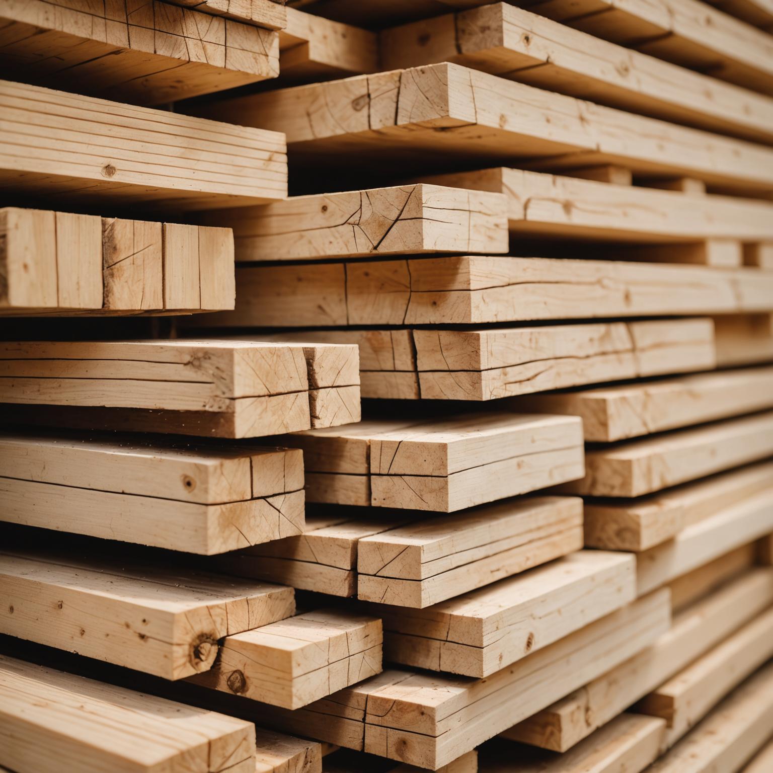 Stack of fresh-cut pine planks