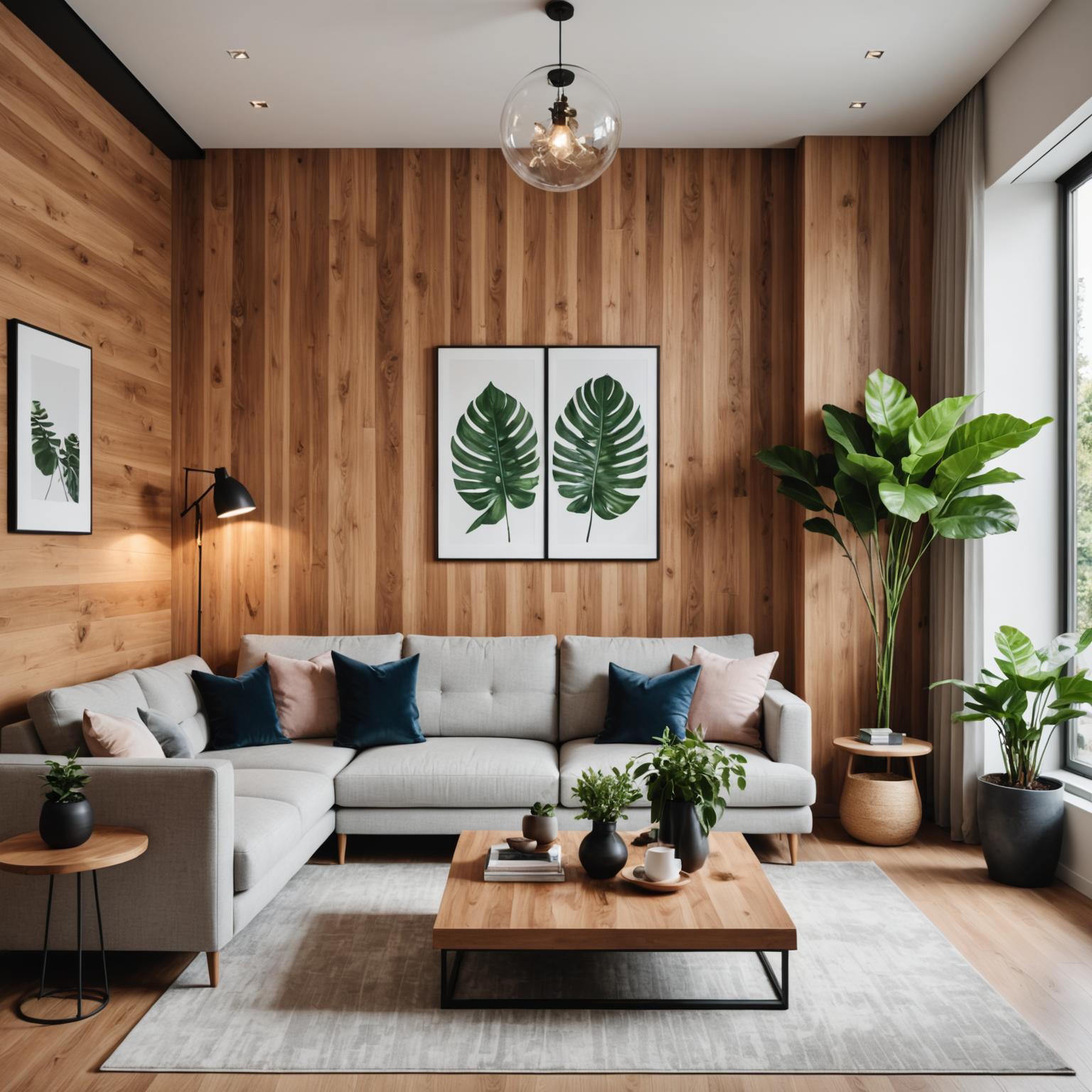 Modern interior with timber accent wall