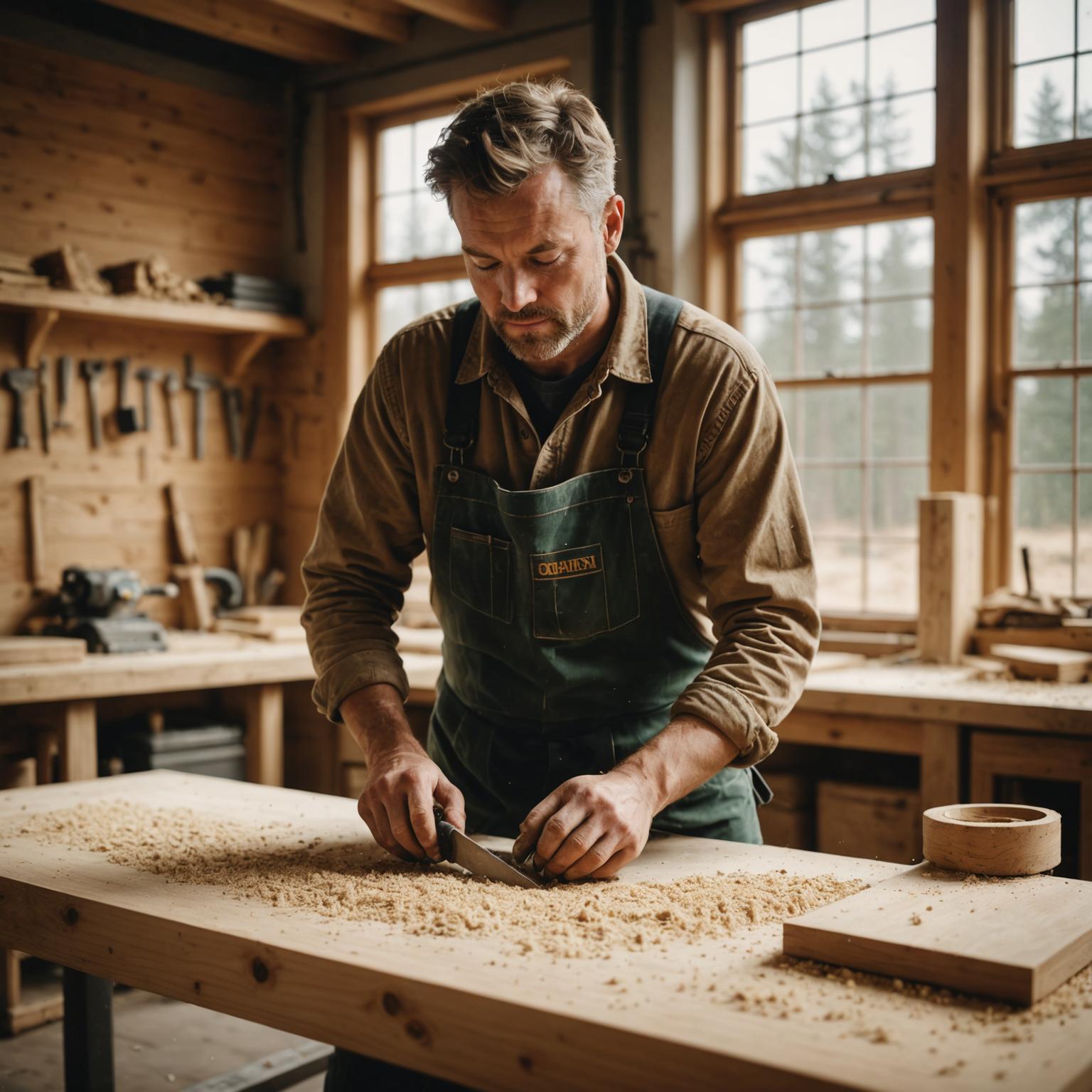PitchPro craftsman planing pine in the Portland workshop